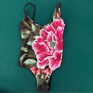 Black floral one piece swimsuit size Small